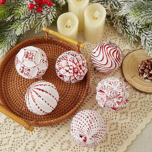 Red Farmhouse Christmas Ball Ornaments，6 PCS Vintage Rustic Distressed Xmas Hanging Ornaments Shatterproof Antique Traditional Style Christmas Tree Decorations in Saudi Arabia