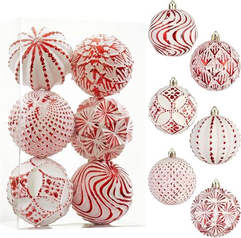 Red Farmhouse Christmas Ball Ornaments，6 PCS Vintage Rustic Distressed Xmas Hanging Ornaments Shatterproof Antique Traditional Style Christmas Tree Decorations in Saudi Arabia