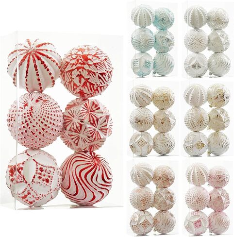 Red Farmhouse Christmas Ball Ornaments，6 PCS Vintage Rustic Distressed Xmas Hanging Ornaments Shatterproof Antique Traditional Style Christmas Tree Decorations in Saudi Arabia