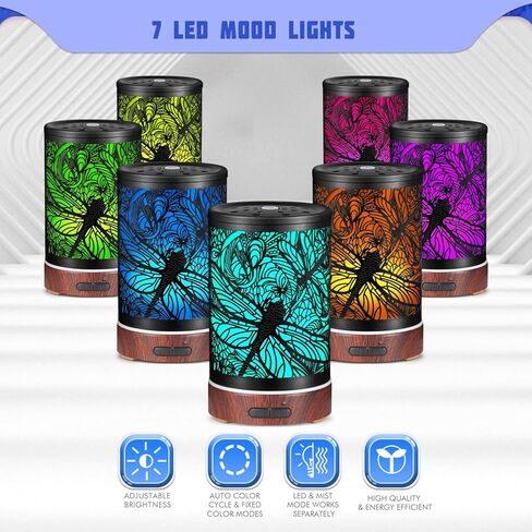 Essential Oil Diffuser, kobodon 150ML Metal Aromatherapy Diffusers for Essential Oils, Ultrasonic Diffuser with 7 Color Lighting Changing Modes Gifts for Women and Mom(03-Dragonflies)… in Saudi Arabia