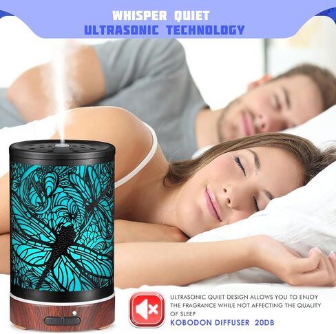 Essential Oil Diffuser, kobodon 150ML Metal Aromatherapy Diffusers for Essential Oils, Ultrasonic Diffuser with 7 Color Lighting Changing Modes Gifts for Women and Mom(03-Dragonflies)… in Saudi Arabia