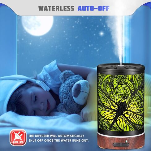Essential Oil Diffuser, kobodon 150ML Metal Aromatherapy Diffusers for Essential Oils, Ultrasonic Diffuser with 7 Color Lighting Changing Modes Gifts for Women and Mom(03-Dragonflies)… in Saudi Arabia