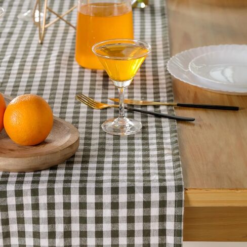 THE ART BOX Halloween Check Plaid Table Runner, Linen Blend Classic Family Dinner Table Runners for Indoor Outdoor Parties Events Home Decoration (Green and White, 14 x 72 Inch) in Kuwait