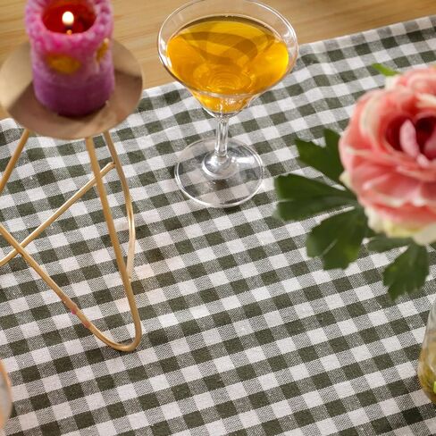 THE ART BOX Halloween Check Plaid Table Runner, Linen Blend Classic Family Dinner Table Runners for Indoor Outdoor Parties Events Home Decoration (Green and White, 14 x 72 Inch) in Kuwait