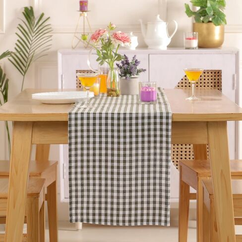 THE ART BOX Halloween Check Plaid Table Runner, Linen Blend Classic Family Dinner Table Runners for Indoor Outdoor Parties Events Home Decoration (Green and White, 14 x 72 Inch) in Kuwait