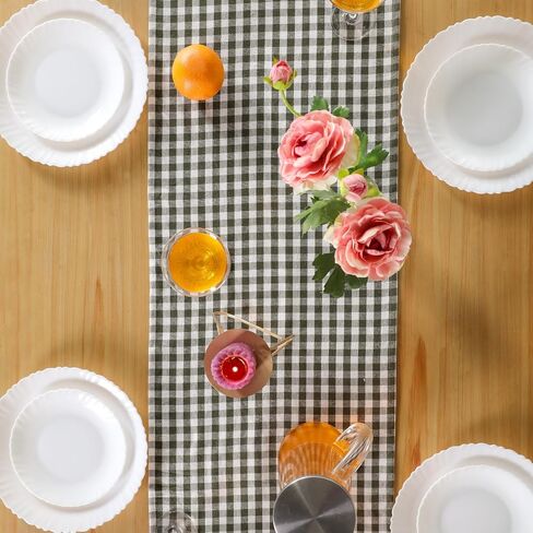 THE ART BOX Halloween Check Plaid Table Runner, Linen Blend Classic Family Dinner Table Runners for Indoor Outdoor Parties Events Home Decoration (Green and White, 14 x 72 Inch) in Kuwait