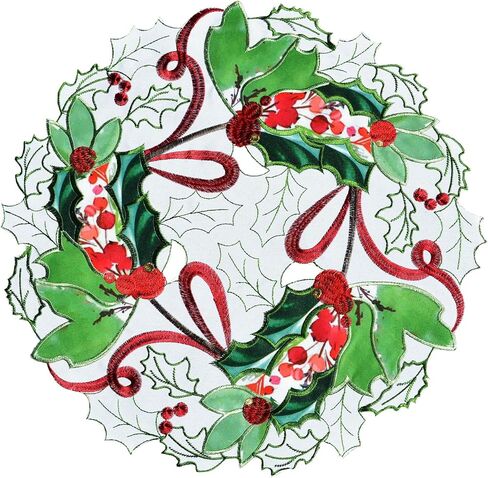 Grelucgo Embroidered Christmas Holiday Holly Leaves Table Runner (14x108 inches) in Saudi Arabia
