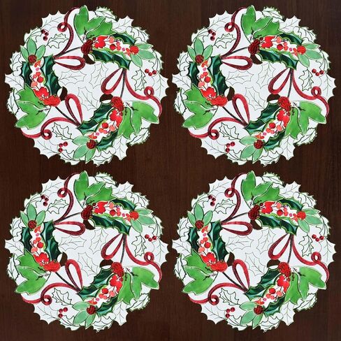 Grelucgo Embroidered Christmas Holiday Holly Leaves Table Runner (14x108 inches) in Saudi Arabia