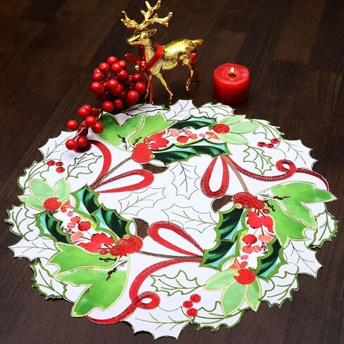 Grelucgo Embroidered Christmas Holiday Holly Leaves Table Runner (14x108 inches) in Saudi Arabia