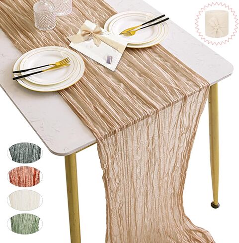 قطعتان من ديكور طاولة بوهو - قطعة واحدة بطول 10 أقدام و120 بوصة مفرش طاولة من القماش القطني الطويل مع شريط شيفون واحد بطول 5 ياردة، مفرش طاولة من شاش الطين للعشاء، وحفلات أعياد الميلاد، وحفلات استقبال المولود الجديد، وحفلات الزفاف in Kuwait