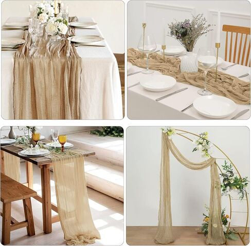 قطعتان من ديكور طاولة بوهو - قطعة واحدة بطول 10 أقدام و120 بوصة مفرش طاولة من القماش القطني الطويل مع شريط شيفون واحد بطول 5 ياردة، مفرش طاولة من شاش الطين للعشاء، وحفلات أعياد الميلاد، وحفلات استقبال المولود الجديد، وحفلات الزفاف in Kuwait