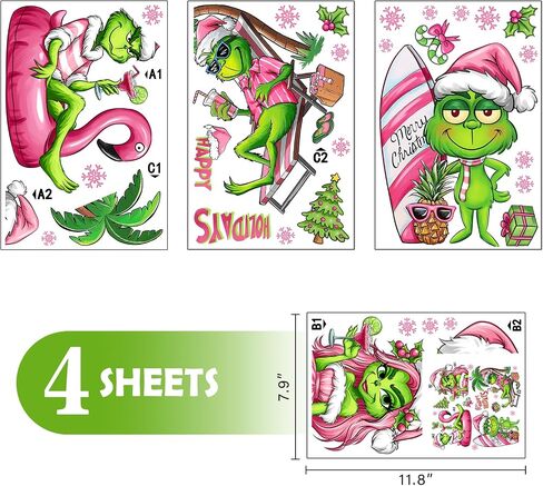 Mfault Merry Christmas Flamingo Beach Window Clings 4 Sheets, Tropical Xmas Tree Red Truck Believe Stickers Decals Decorations, Winter New Year 2025 Party Home Kitchen Decor Holiday Gifts in Saudi Arabia