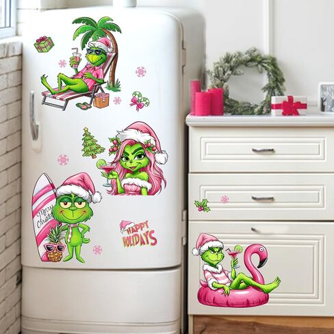 Mfault Merry Christmas Flamingo Beach Window Clings 4 Sheets, Tropical Xmas Tree Red Truck Believe Stickers Decals Decorations, Winter New Year 2025 Party Home Kitchen Decor Holiday Gifts in Saudi Arabia