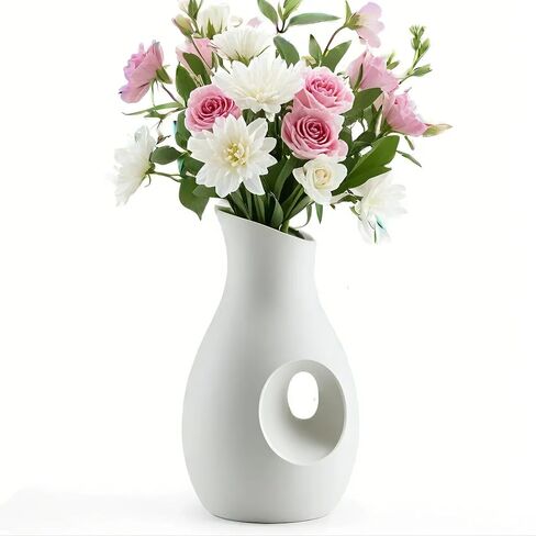 Cute White Vase, Minimalism Flower Vase, Handmade Ceramic Vase, Decorative for Pampas Grass, Unique Vase for Home Décor Living Room Coffee Table, Ins Modern Style Vase for Wedding Houseware, 9 Inch in Saudi Arabia