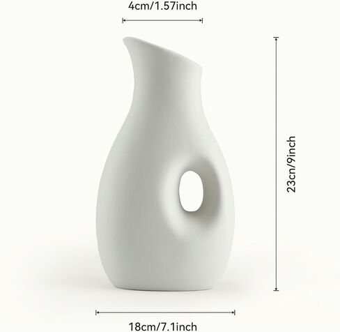 Cute White Vase, Minimalism Flower Vase, Handmade Ceramic Vase, Decorative for Pampas Grass, Unique Vase for Home Décor Living Room Coffee Table, Ins Modern Style Vase for Wedding Houseware, 9 Inch in Saudi Arabia