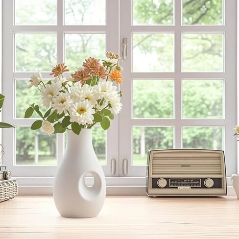 Cute White Vase, Minimalism Flower Vase, Handmade Ceramic Vase, Decorative for Pampas Grass, Unique Vase for Home Décor Living Room Coffee Table, Ins Modern Style Vase for Wedding Houseware, 9 Inch in Saudi Arabia