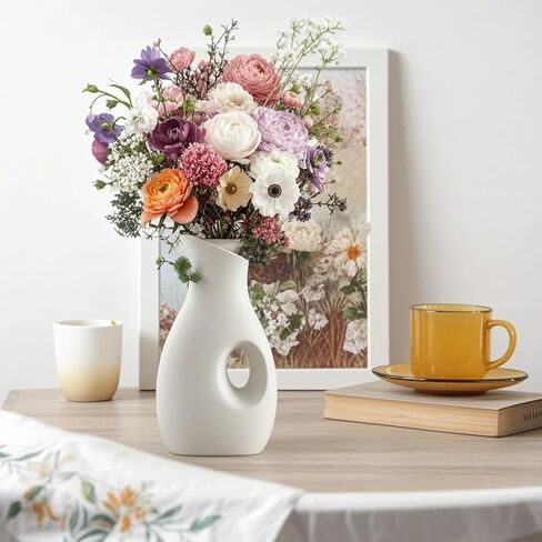 Cute White Vase, Minimalism Flower Vase, Handmade Ceramic Vase, Decorative for Pampas Grass, Unique Vase for Home Décor Living Room Coffee Table, Ins Modern Style Vase for Wedding Houseware, 9 Inch in Saudi Arabia