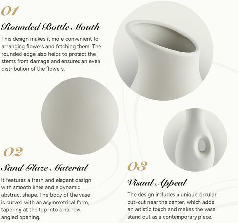 Cute White Vase, Minimalism Flower Vase, Handmade Ceramic Vase, Decorative for Pampas Grass, Unique Vase for Home Décor Living Room Coffee Table, Ins Modern Style Vase for Wedding Houseware, 9 Inch in Saudi Arabia