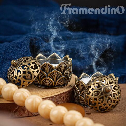 Framendino, 2 Pack Mini Brass Lotus Flower Incense Holder with Lid for Kitchen Bedroom Desktop Ornament in Saudi Arabia