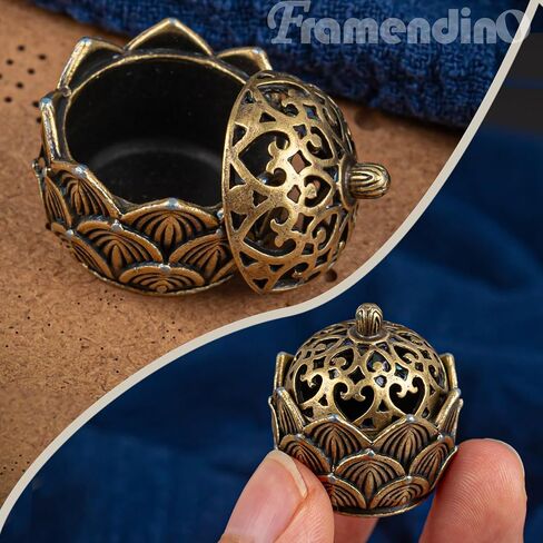 Framendino, 2 Pack Mini Brass Lotus Flower Incense Holder with Lid for Kitchen Bedroom Desktop Ornament in Saudi Arabia