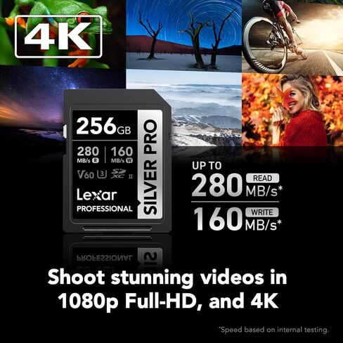 Lexar 256GB Silver PRO SD Memory Card, 280MB/s Read, 4K, V60, U3, UHS-II | Compatible w/ Canon, Sony, Nikon, Ideal for Professional Photographer, Videographer, Enthusiast, LSDSIPR256G-BNNNU in Saudi Arabia