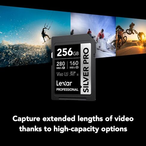 Lexar 256GB Silver PRO SD Memory Card, 280MB/s Read, 4K, V60, U3, UHS-II | Compatible w/ Canon, Sony, Nikon, Ideal for Professional Photographer, Videographer, Enthusiast, LSDSIPR256G-BNNNU in Saudi Arabia