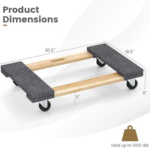 S AFSTAR 4 Wheel Dolly Cart, 1000 LBS Moving Cart, 30.5" x 18.5" Furniture Dolly with 4 Universal Wheels & Cut-Out Handle, Non-Slip Heavy-Duty Mover Dolly for Washing Machine House Moving (1-Pack) in Saudi Arabia