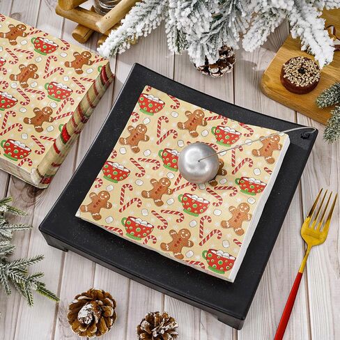 AnyDesign 100 Pack Christmas Paper Napkins Gingerbread Man Candy Cane Snowflake Disposable Luncheon Dinner Napkins Xmas Winter Decorative Napkin for Home Kitchen Party, 6.5 x 6.5 Inch in Saudi Arabia