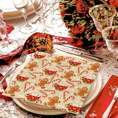 AnyDesign 100 Pack Christmas Paper Napkins Gingerbread Man Candy Cane Snowflake Disposable Luncheon Dinner Napkins Xmas Winter Decorative Napkin for Home Kitchen Party, 6.5 x 6.5 Inch in Saudi Arabia
