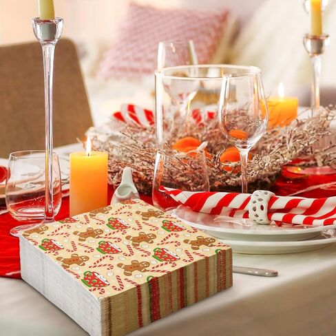 AnyDesign 100 Pack Christmas Paper Napkins Gingerbread Man Candy Cane Snowflake Disposable Luncheon Dinner Napkins Xmas Winter Decorative Napkin for Home Kitchen Party, 6.5 x 6.5 Inch in Saudi Arabia