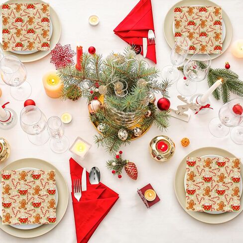AnyDesign 100 Pack Christmas Paper Napkins Gingerbread Man Candy Cane Snowflake Disposable Luncheon Dinner Napkins Xmas Winter Decorative Napkin for Home Kitchen Party, 6.5 x 6.5 Inch in Saudi Arabia