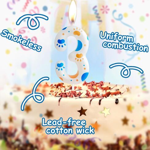 Blue Dog Paw Theme Birthday Candle, Blue Dog Birthday Cake Toppers for Boys Kids, Number 3 Candle, Blue Dog Paw Birthday Candle for Themed Birthday Party Decoration Supplies Favors Gifts in Saudi Arabia