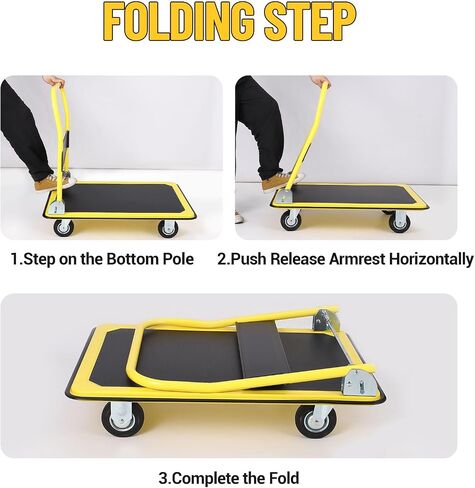 Platform Trucks Cart 2000LBS, Foldable Steel Hand Push Cart Dolly with 4" Rubber Wheels, Heavy Duty Flat Cart 48" x 24" for Loading and Moving, Home Office Warehouse in Saudi Arabia