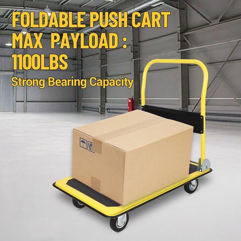 Platform Trucks Cart 2000LBS, Foldable Steel Hand Push Cart Dolly with 4" Rubber Wheels, Heavy Duty Flat Cart 48" x 24" for Loading and Moving, Home Office Warehouse in Saudi Arabia