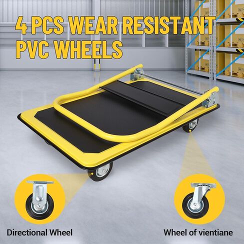 Platform Trucks Cart 2000LBS, Foldable Steel Hand Push Cart Dolly with 4" Rubber Wheels, Heavy Duty Flat Cart 48" x 24" for Loading and Moving, Home Office Warehouse in Saudi Arabia