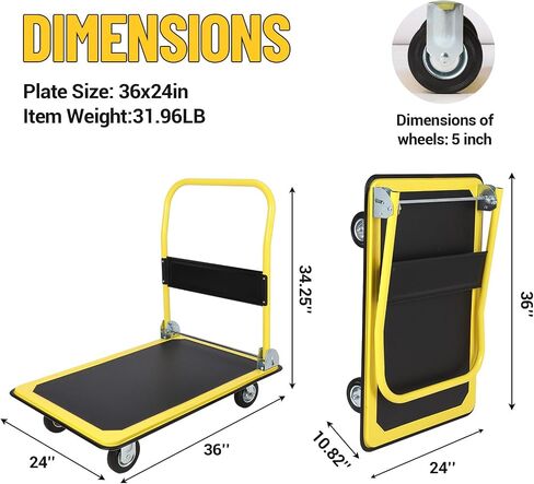 Platform Trucks Cart 2000LBS, Foldable Steel Hand Push Cart Dolly with 4" Rubber Wheels, Heavy Duty Flat Cart 48" x 24" for Loading and Moving, Home Office Warehouse in Saudi Arabia