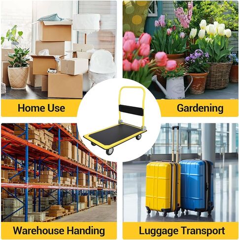 Platform Trucks Cart 2000LBS, Foldable Steel Hand Push Cart Dolly with 4" Rubber Wheels, Heavy Duty Flat Cart 48" x 24" for Loading and Moving, Home Office Warehouse in Saudi Arabia