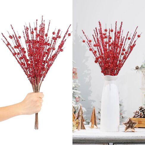SY Super Bang 10 Pack Christmas Tree Decorations, Artificial Champagne Glitter Berry Stems Picks Sprays Twigs, Branches for Xmas Tree Vase Filler Home Holiday Decor. in Saudi Arabia
