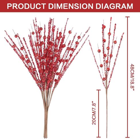 SY Super Bang 10 Pack Christmas Tree Decorations, Artificial Champagne Glitter Berry Stems Picks Sprays Twigs, Branches for Xmas Tree Vase Filler Home Holiday Decor. in Saudi Arabia