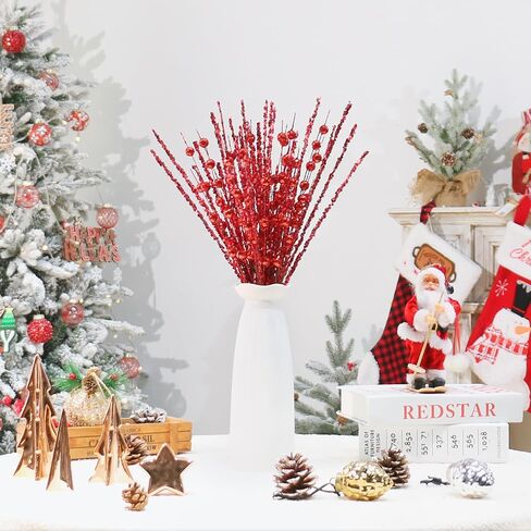 SY Super Bang 10 Pack Christmas Tree Decorations, Artificial Champagne Glitter Berry Stems Picks Sprays Twigs, Branches for Xmas Tree Vase Filler Home Holiday Decor. in Saudi Arabia