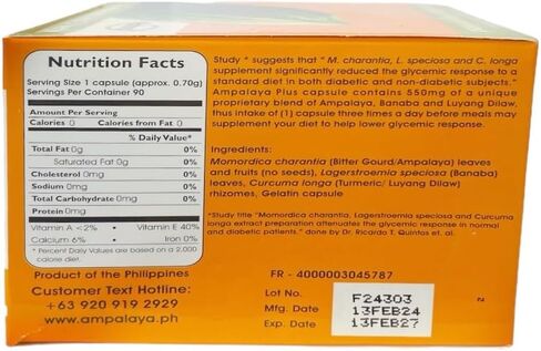 Ampalaya Plus 550 mg 90 Capsules - with Banaba, Luyang Dilaw & Bittermelon in Saudi Arabia