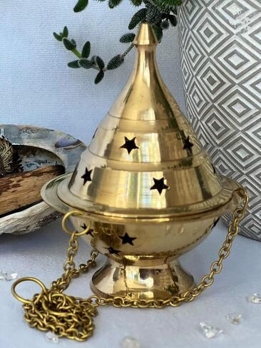 Brass Hanging Incense/Charcoal Burner for Aromatherapy, Home Decor, and Healing, Gold in Saudi Arabia