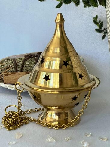 Brass Hanging Incense/Charcoal Burner for Aromatherapy, Home Decor, and Healing, Gold in Saudi Arabia
