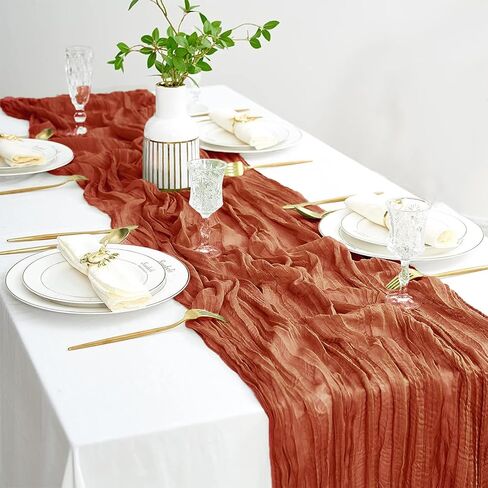 مفرش طاولة من القماش القطني، مفرش طاولة من الطين بطول 13 قدم، مفرش طاولة من القماش القطني طويل من الشاش، مفرش طاولة من الصدأ، مفرش طاولة من القماش القطني لحفلات الزفاف وحفلات الزفاف وديكورات طاولات استحمام الطفل in Kuwait