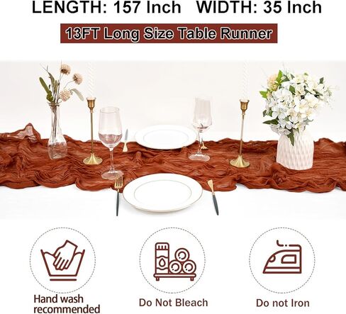 مفرش طاولة من القماش القطني، مفرش طاولة من الطين بطول 13 قدم، مفرش طاولة من القماش القطني طويل من الشاش، مفرش طاولة من الصدأ، مفرش طاولة من القماش القطني لحفلات الزفاف وحفلات الزفاف وديكورات طاولات استحمام الطفل in Kuwait