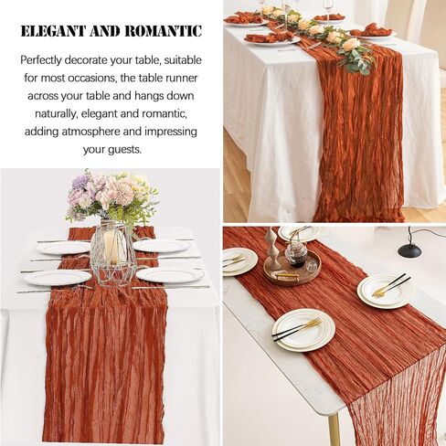 مفرش طاولة من القماش القطني، مفرش طاولة من الطين بطول 13 قدم، مفرش طاولة من القماش القطني طويل من الشاش، مفرش طاولة من الصدأ، مفرش طاولة من القماش القطني لحفلات الزفاف وحفلات الزفاف وديكورات طاولات استحمام الطفل in Kuwait