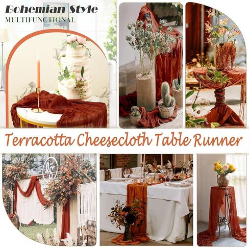 مفرش طاولة من القماش القطني، مفرش طاولة من الطين بطول 13 قدم، مفرش طاولة من القماش القطني طويل من الشاش، مفرش طاولة من الصدأ، مفرش طاولة من القماش القطني لحفلات الزفاف وحفلات الزفاف وديكورات طاولات استحمام الطفل in Kuwait