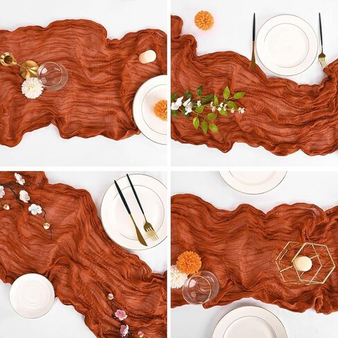 مفرش طاولة من القماش القطني، مفرش طاولة من الطين بطول 13 قدم، مفرش طاولة من القماش القطني طويل من الشاش، مفرش طاولة من الصدأ، مفرش طاولة من القماش القطني لحفلات الزفاف وحفلات الزفاف وديكورات طاولات استحمام الطفل in Kuwait