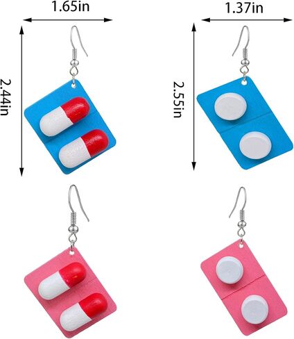 QUPENGXU 2 Pairs Funny Medicine Pills Earrings Unique Lovely Handmade Wooden Capsule-shaped Pills Board Dangle Drop Earrings Set for Women in Saudi Arabia