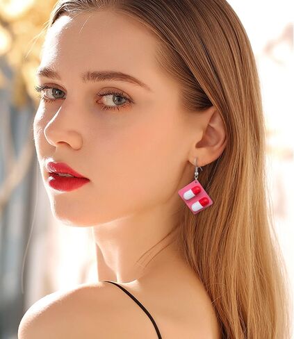 QUPENGXU 2 Pairs Funny Medicine Pills Earrings Unique Lovely Handmade Wooden Capsule-shaped Pills Board Dangle Drop Earrings Set for Women in Saudi Arabia